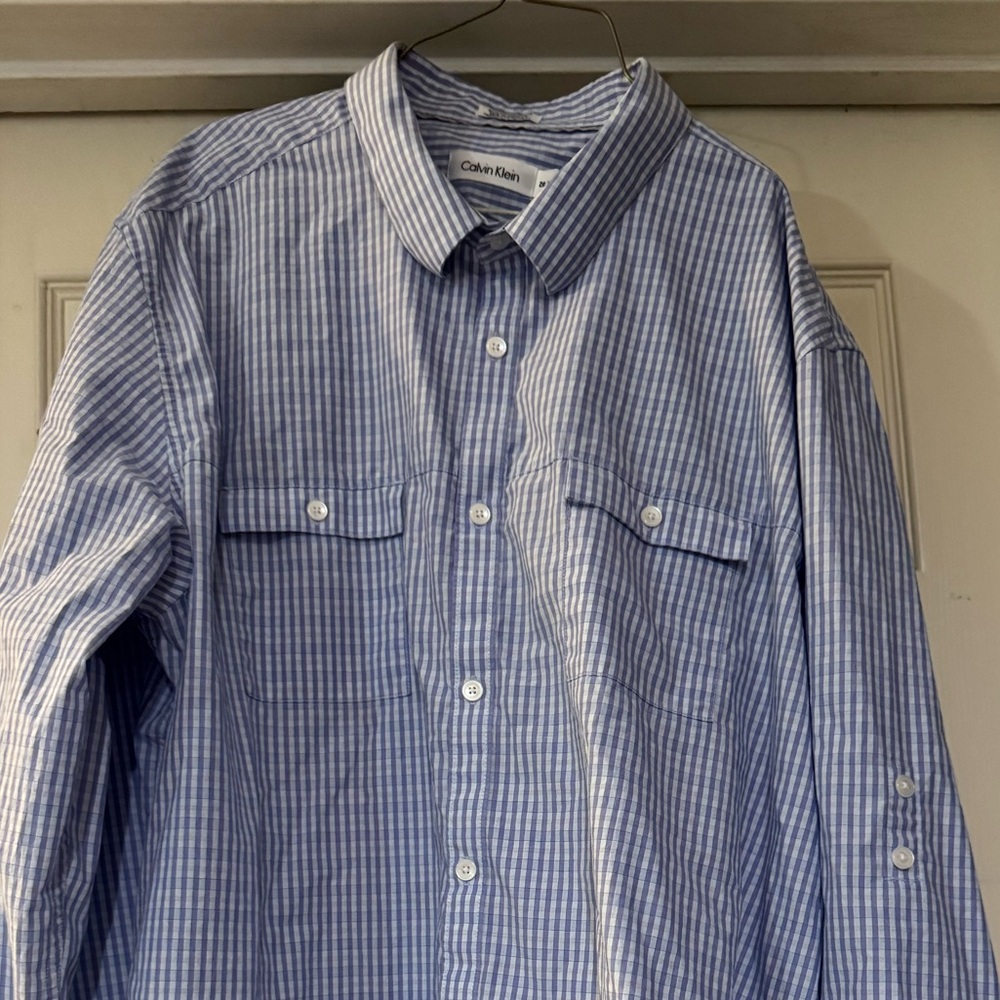 Calvin Klein Men's Blue Checkered Shirt SZ 2XL XXL